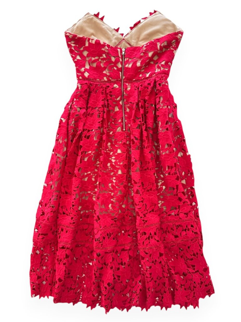 Self Portrait Azalea Red Guipure Lace Midi Dress Strapless Evening Party Event S - Picture 5 of 6